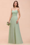 Affordable Strapless Front Slit Long Dusty Sage Bridesmaid Dress