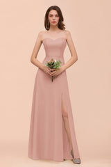 Affordable Strapless Front Slit Long Dusty Sage Bridesmaid Dress