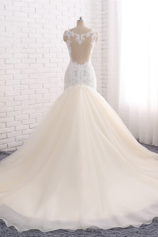 Affordable Strapless Mermaid Tulle Lace Wedding Dress Sweetheart Appliques Bridal Gowns On Sale