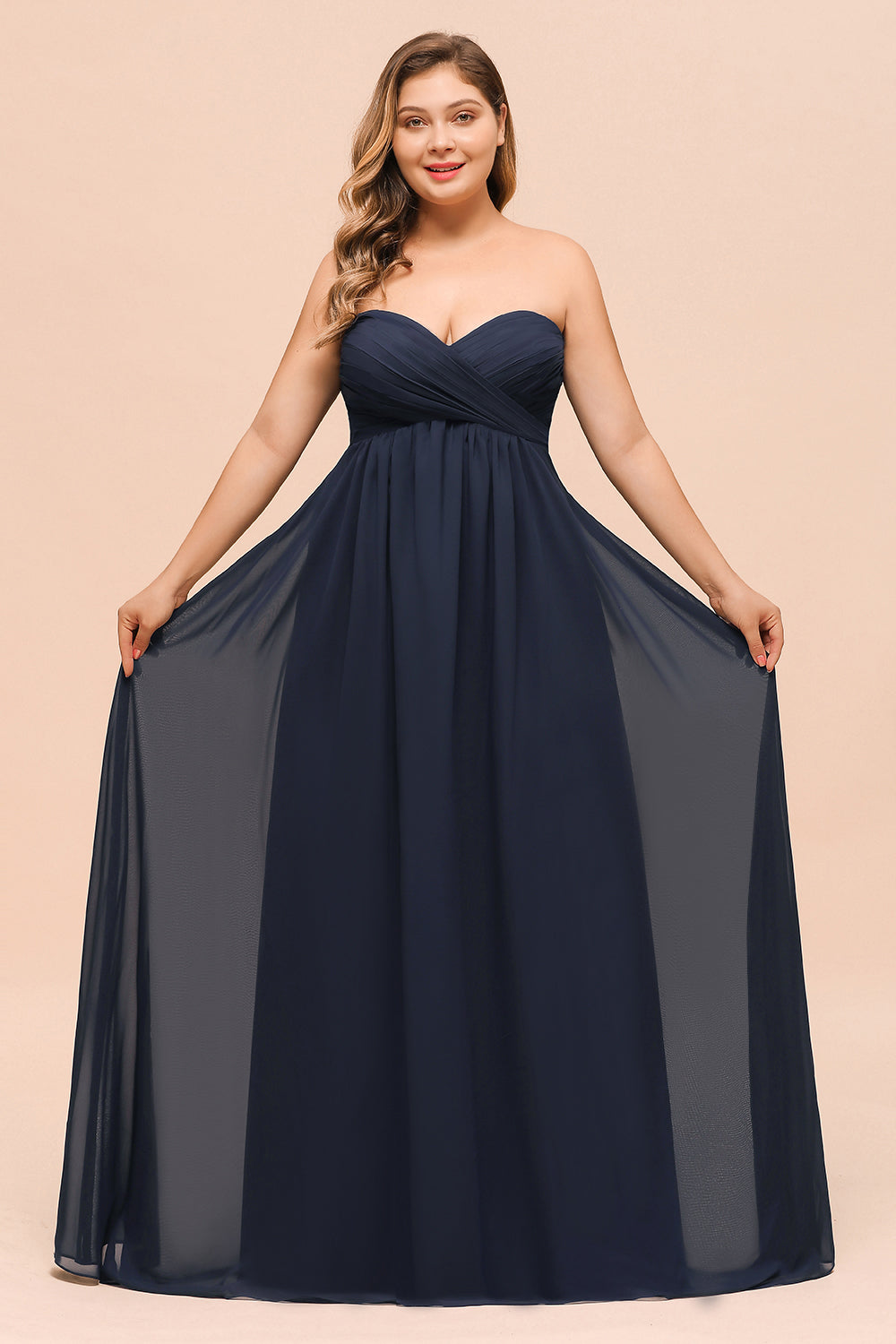 Affordable Strapless Sweetheart Long Bridesmaid Dress with Ruffle