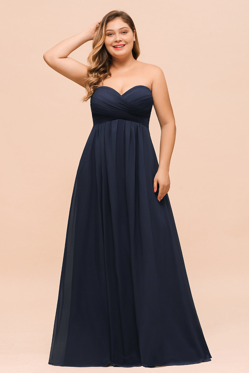 Affordable Strapless Sweetheart Long Bridesmaid Dress with Ruffle