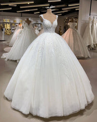 Affordable Straps A-line White Wedding Dresses With Appliques Tulle Ruffles Bridal Gowns Online