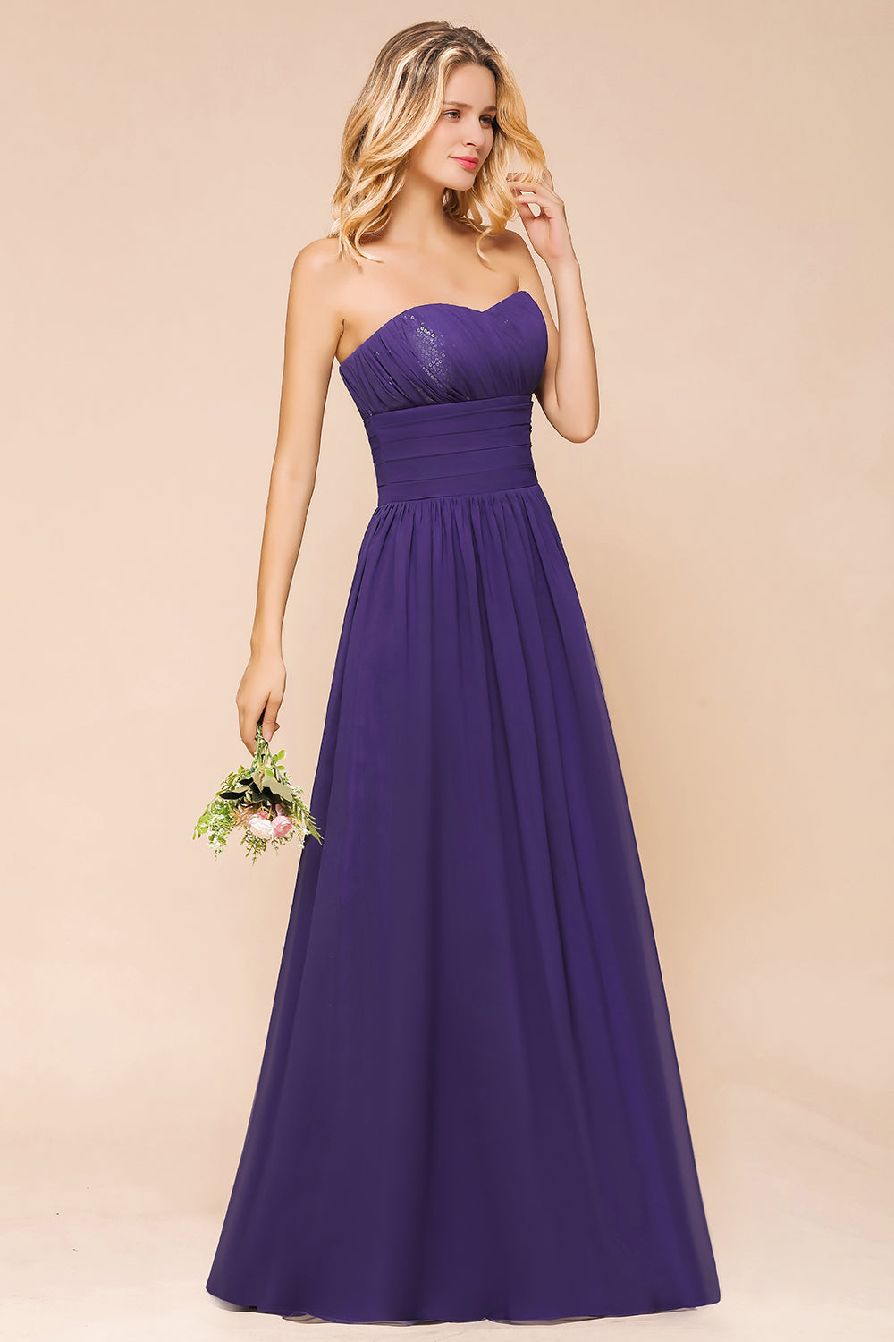 Affordable Sweetheart Sequins Regency Bridesmaid Dress with Pleats