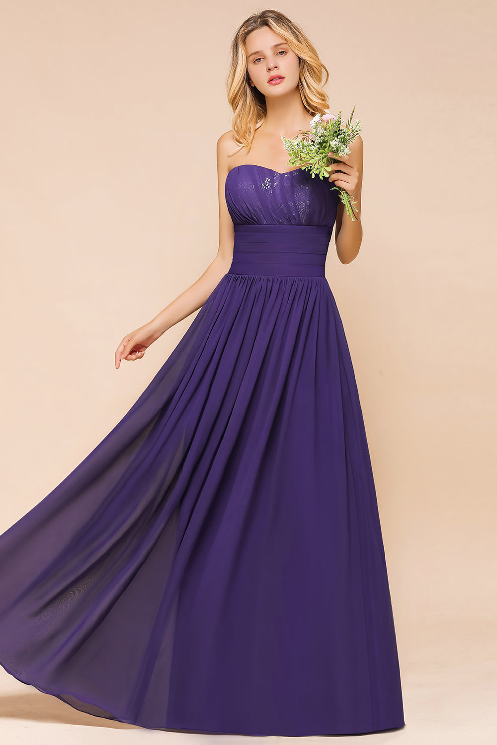 Affordable Sweetheart Sequins Regency Bridesmaid Dress with Pleats