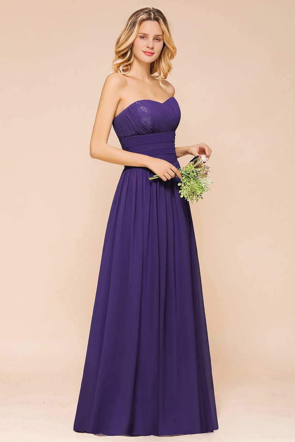 Affordable Sweetheart Sequins Regency Bridesmaid Dress with Pleats