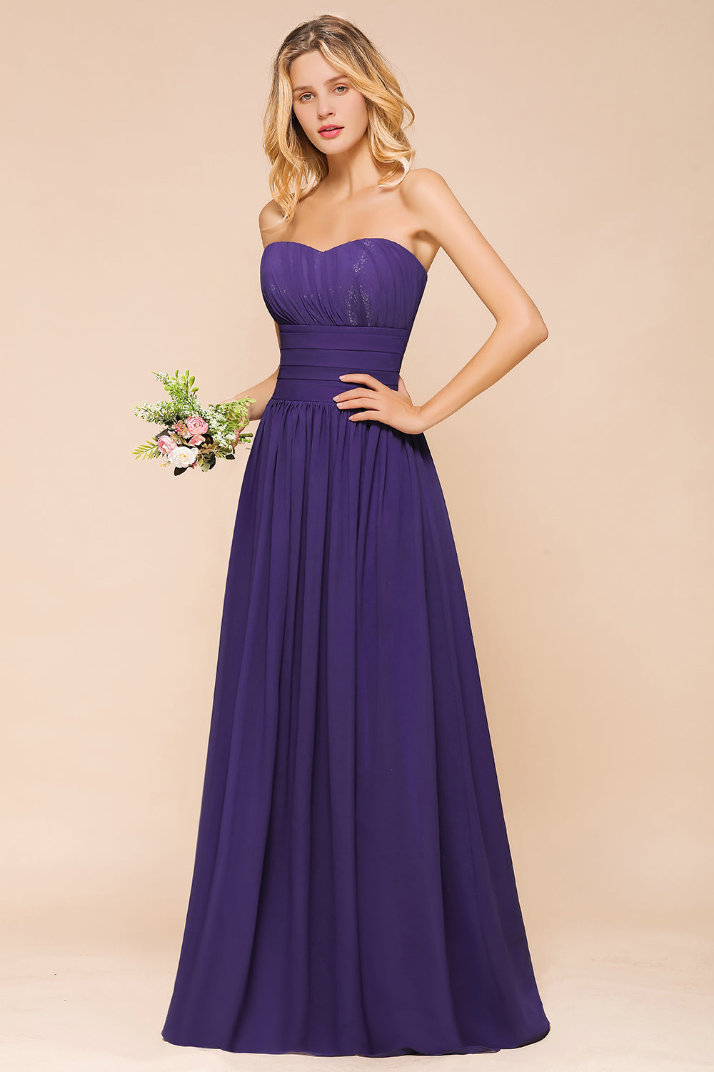 Affordable Sweetheart Sequins Regency Bridesmaid Dress with Pleats