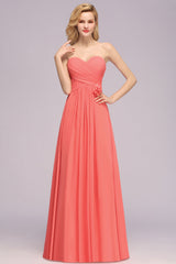 Affordable Sweetheart Strapless Chiffon Bridesmaid Dress with Flower