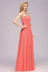Affordable Sweetheart Strapless Chiffon Bridesmaid Dress with Flower