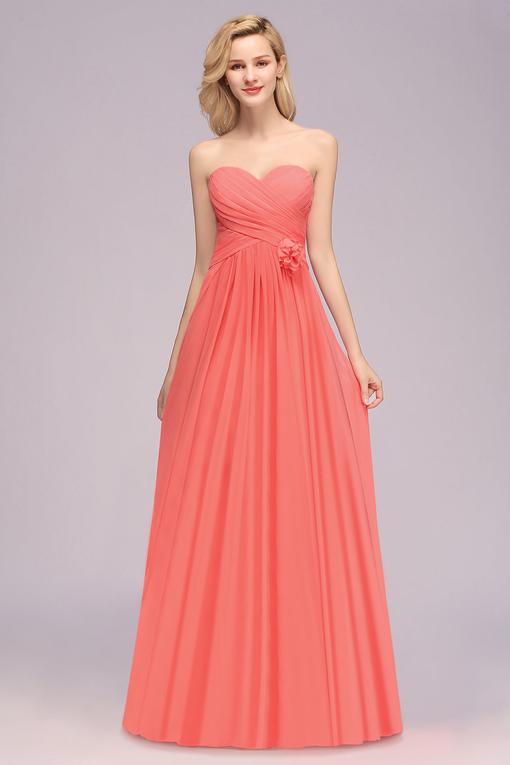 Affordable Sweetheart Strapless Chiffon Bridesmaid Dress with Flower