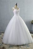 Affordable Sweetheart Tulle Lace Wedding Dresses Cap-Sleeves Appliques Bridal Gowns Online