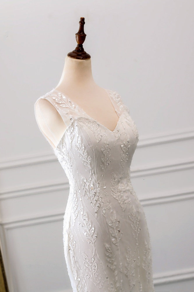 Affordable V-Neck Appliques Mermaid Wedding Dresses with Beadings Online