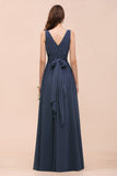 Affordable V-Neck Chiffon Long Stormy Bridesmaid Dress With Slit