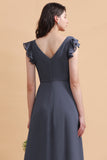 Affordable V-Neck Chiffon Ruffles Bridesmaid Dress with Pockets On Sale