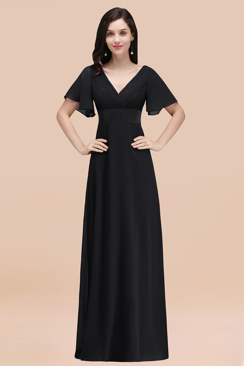 Affordable V-Neck Ruffle Long Burgundy Bridesmaid Dresses With Short-S Newinlook Affordable V-Neck Ruffle Long Burgundy Bridesmaid Dresses With Short-S Newinlook