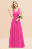 Affordable V-Neck Ruffle Long Grape Chiffon Bridesmaid Dress with Bow