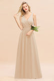 Affordable V-Neck Ruffle Long Grape Chiffon Bridesmaid Dress with Bow