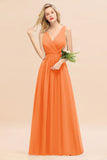 Affordable V-Neck Ruffle Long Grape Chiffon Bridesmaid Dress with Bow