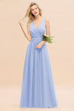 Affordable V-Neck Ruffle Long Grape Chiffon Bridesmaid Dress with Bow