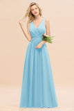 Affordable V-Neck Ruffle Long Grape Chiffon Bridesmaid Dress with Bow