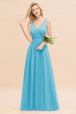 Affordable V-Neck Ruffle Long Grape Chiffon Bridesmaid Dress with Bow