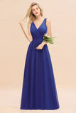 Affordable V-Neck Ruffle Long Grape Chiffon Bridesmaid Dress with Bow