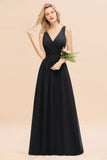 Affordable V-Neck Ruffle Long Grape Chiffon Bridesmaid Dress with Bow