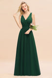 Affordable V-Neck Ruffle Long Grape Chiffon Bridesmaid Dress with Bow
