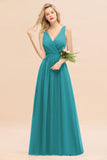 Affordable V-Neck Ruffle Long Grape Chiffon Bridesmaid Dress with Bow