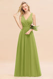 Affordable V-Neck Ruffle Long Grape Chiffon Bridesmaid Dress with Bow