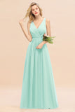 Affordable V-Neck Ruffle Long Grape Chiffon Bridesmaid Dress with Bow