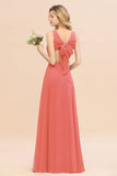 Affordable V-Neck Ruffle Long Grape Chiffon Bridesmaid Dress with Bow