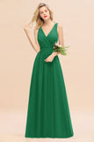 Affordable V-Neck Ruffle Long Grape Chiffon Bridesmaid Dress with Bow