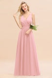 Affordable V-Neck Ruffle Long Grape Chiffon Bridesmaid Dress with Bow