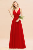 Affordable V-Neck Ruffle Long Grape Chiffon Bridesmaid Dress with Bow
