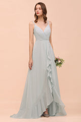 Affordable V-Neck Ruffle Mist Chiffon Bridesmaid Dresses Affordable