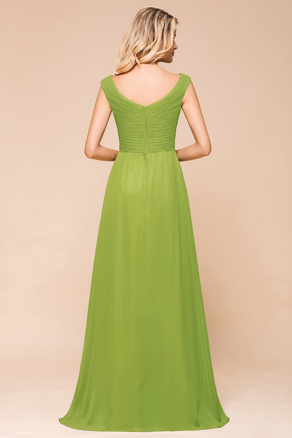 Affordable V-Neck Sleeveless Green Chiffon Bridesmaid Dress Online