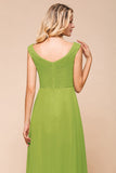 Affordable V-Neck Sleeveless Green Chiffon Bridesmaid Dress Online