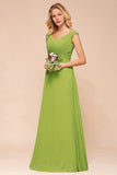 Affordable V-Neck Sleeveless Green Chiffon Bridesmaid Dress Online
