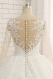 Affordable White Tulle Ruffles Wedding Dresses Jewel Longsleeves Lace Bridal Gowns With Appliques Online