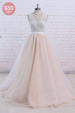 AffordableBlush Pink Tulle Wedding Dress Ivory Lace V-Neck Vintage Bridal Gowns On Sale