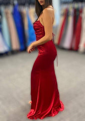 Amazing Charmeuse Prom Dress/Evening Dress with Spaghetti Straps & Pleated Sheath/Column Bateau Skirt