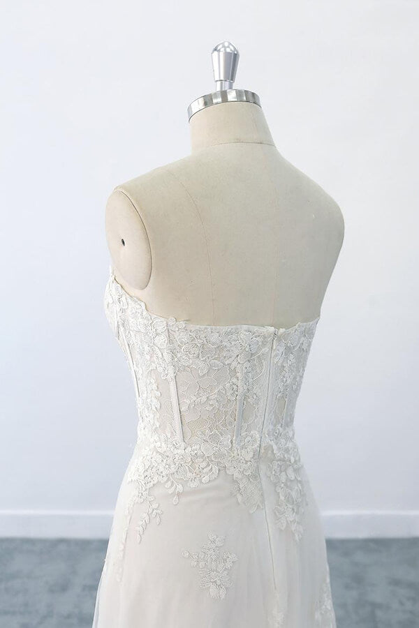 Appliques Strapless Tulle Sheath Wedding Dress On Sale