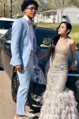 Newinlook Stylish Glitter Silver High-Quality Prom Suit for Boy with Sequins, Two Pieces
