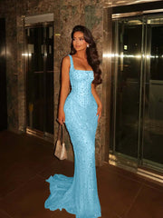 Spaghetti Strap Sleeveless Long Mermaid Formal Dress With Beading