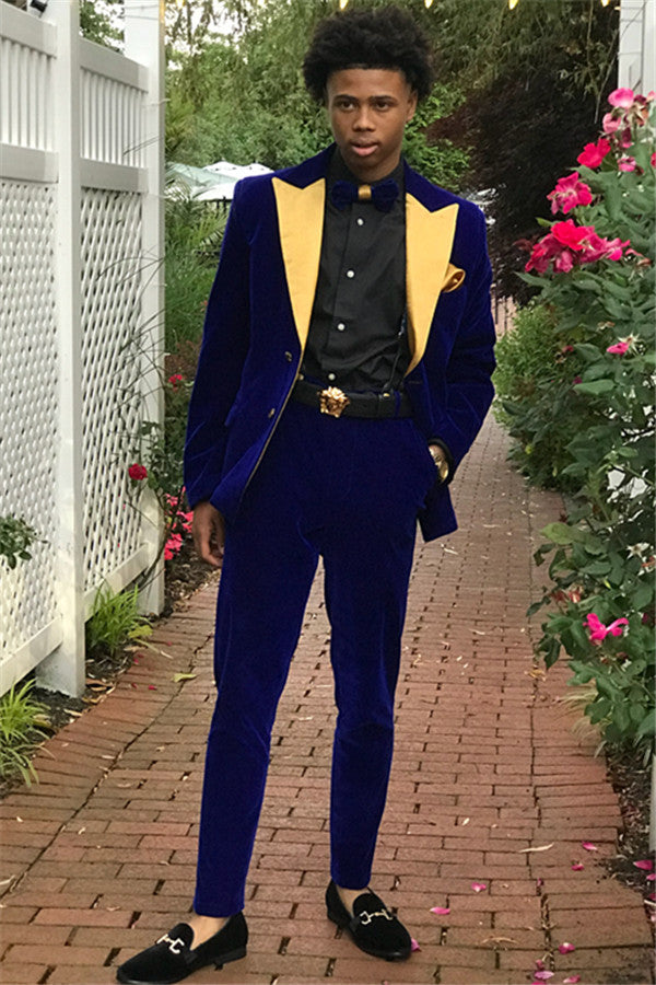 Newinlook Fashionable Royal Blue Velvet Two-Piece Evening Suit