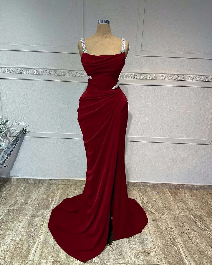 Straps Sleeveless Long Mermaid Formal Dress With Pleated Sequins