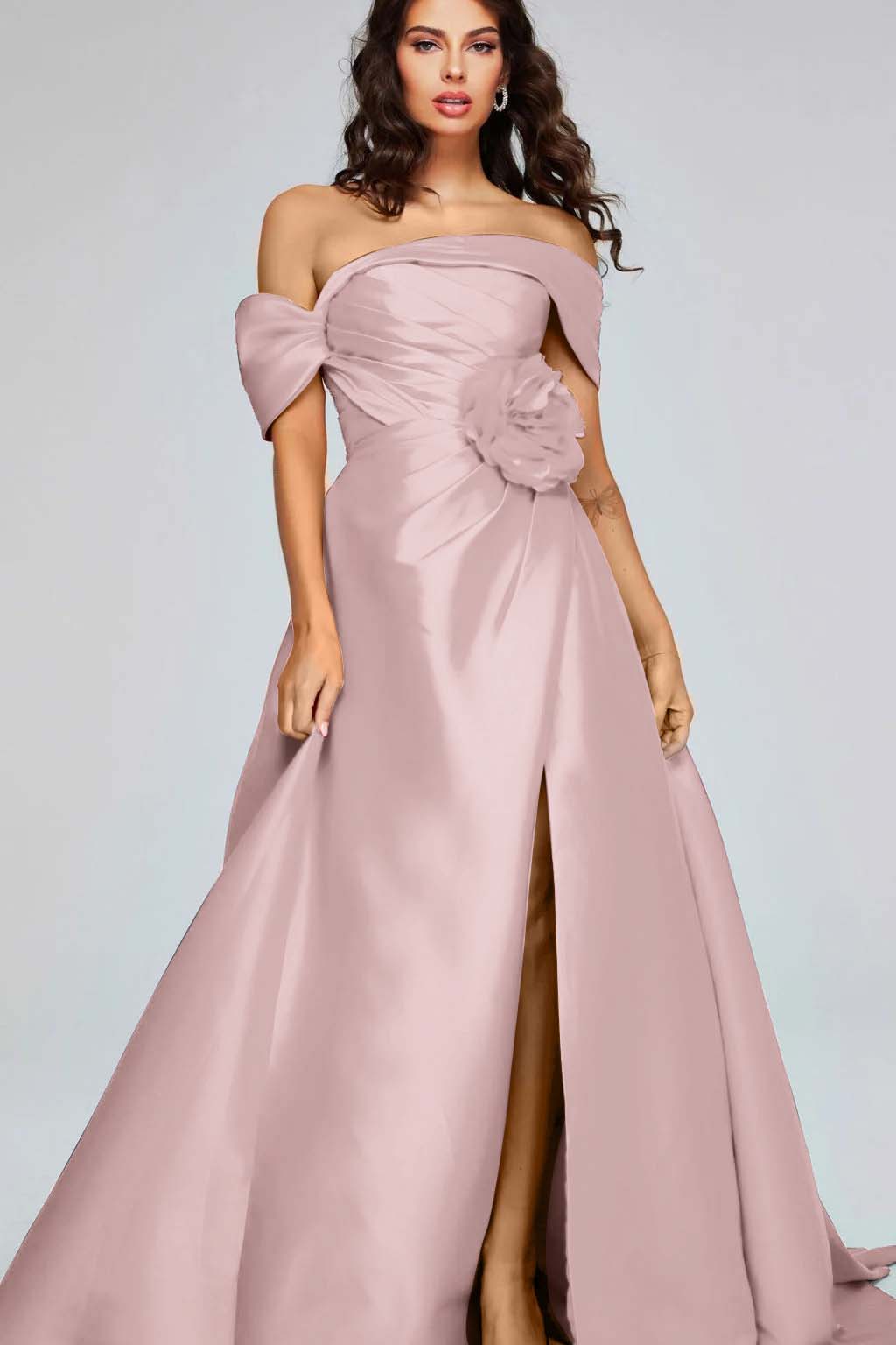 Off the Shoulder Sleeveless Long Split Formal Dress With Pleated