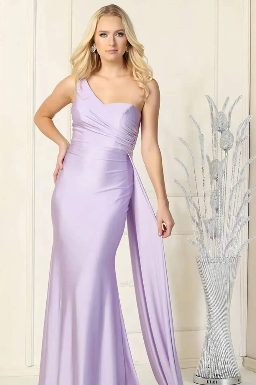Newinlook Basics Long Elegant Yellow One Shoulder Mermaid Evening Dress
