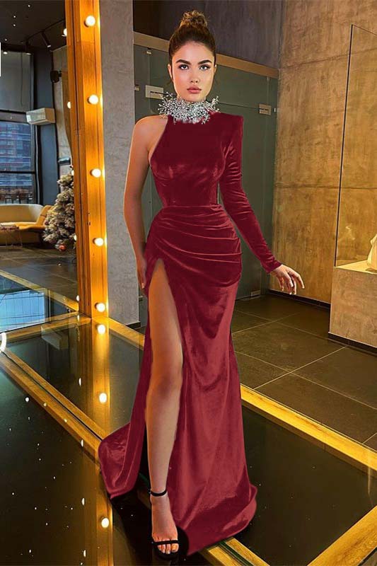 Newinlook High Neck Black Long Sleeves Evening Dress