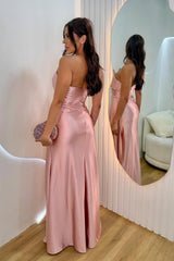 Strapless V Neck Sleeveless Long Split Formal Dress With Pleated